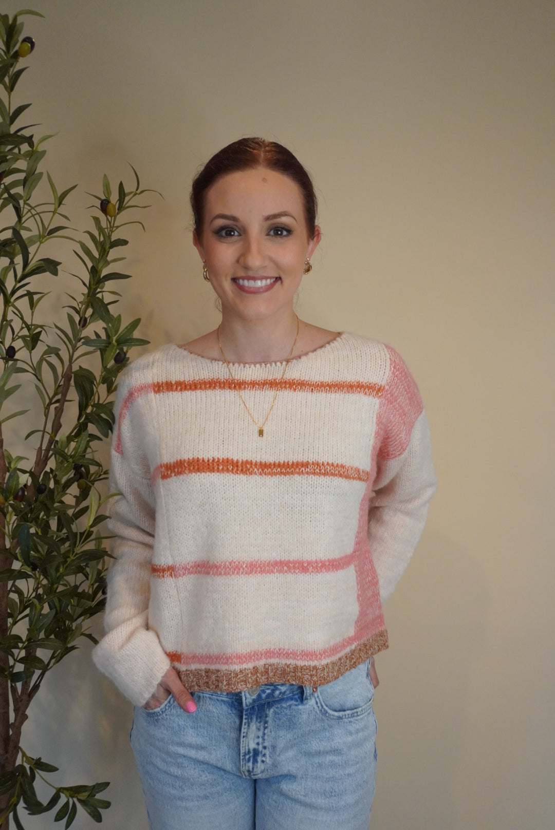 Junebug Pink Stripe Knit Sweater